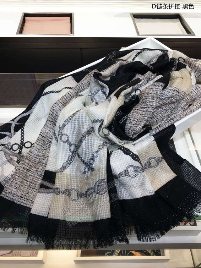 Dior圍巾 迪奧最新的專櫃主打 D鏈條拼接 格子暗紋羊絨長巾  llwj7146